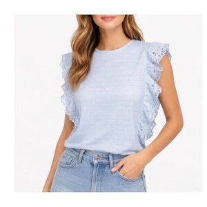 Juniors' SO Broderie Frill Top-NEW Sz MD eyelet cropped baby blue NWT blouse